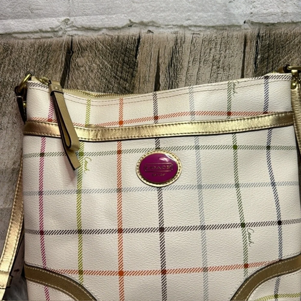 Coach Peyton Tattersal Plaid Rainbow GoldAccent Plaid Messenger Crossbody Bag - Picture 3 of 9